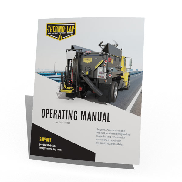 Operating manual for Thermo-Lay asphalt patching machines.